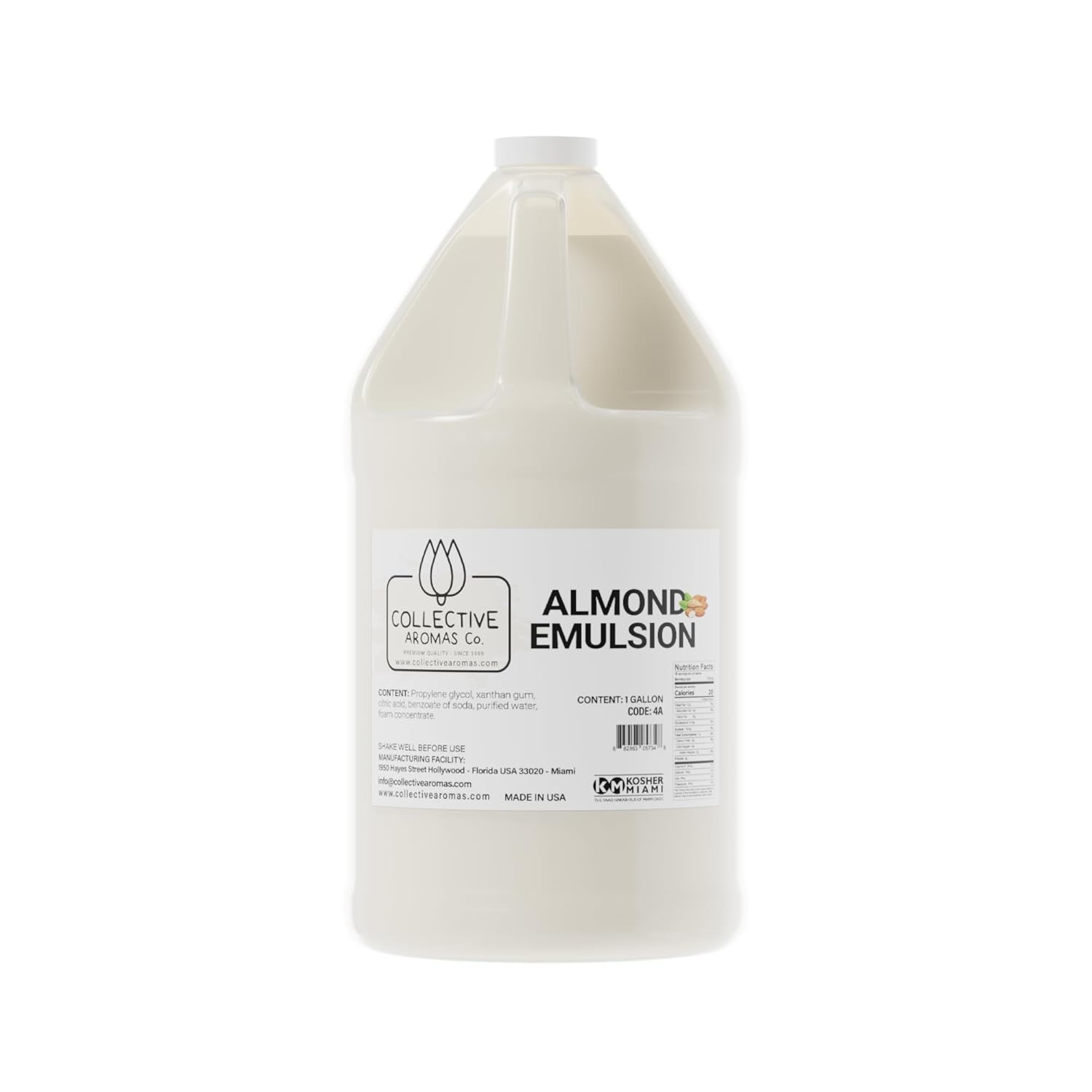 Almond Emulsion for Baking – Natural Flavoring Blend for Cookies, Cakes, Ice Cream, Smoothies, Beverages & More – 1 Gallon Kosher, Pure Almond Emulsion by Collective Aromas Co.
