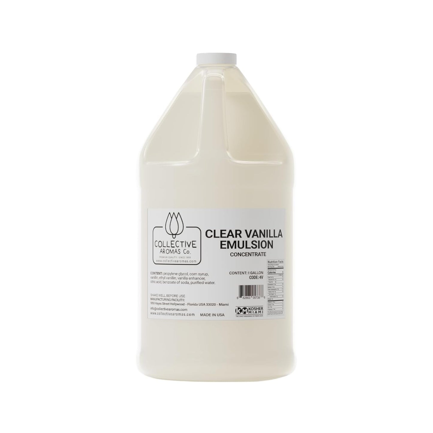 Clear Vanilla Emulsion for Baking - Natural Flavoring Blend for Cookies, Cakes, Ice Cream, Smoothies, Beverages & More - 1 Gallon Kosher, Clear Vanilla Emulsion by Collective Aromas Co.