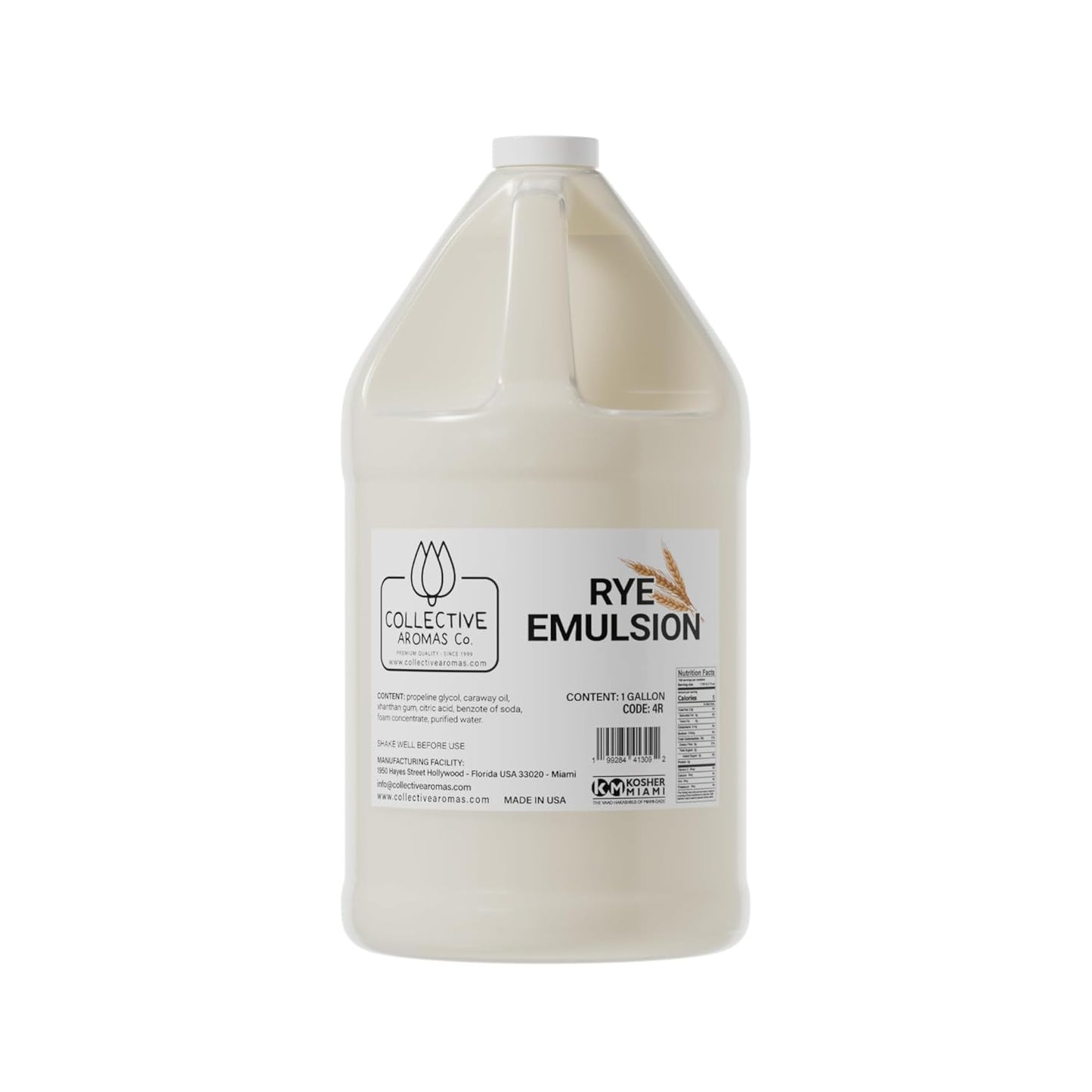 RYE Emulsion for Baking - Flavoring Blend for Breads, Cookies, Cakes, Ice Cream, Smoothies, Beverages & More - 1 Gallon Kosher, RYE Emulsion by Collective Aromas Co.