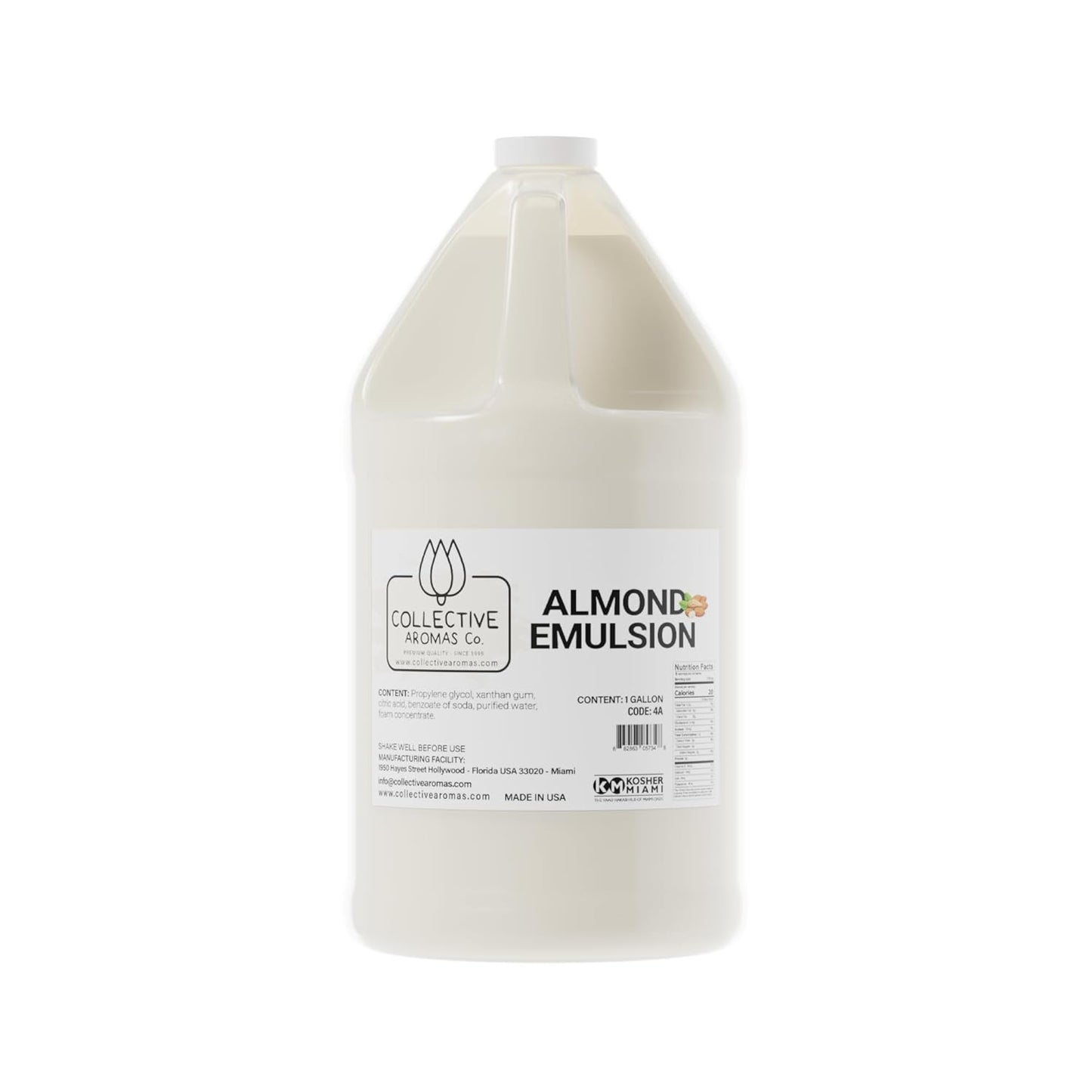Almond Emulsion for Baking – Natural Flavoring Blend for Cookies, Cakes, Ice Cream, Smoothies, Beverages &amp; More – 1 Gallon Kosher, Pure Almond Emulsion by Collective Aromas Co.